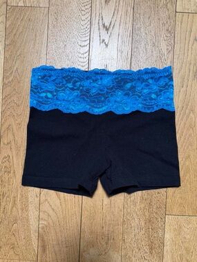 Women's Black Bike Shorts with Blue Lace Waistband